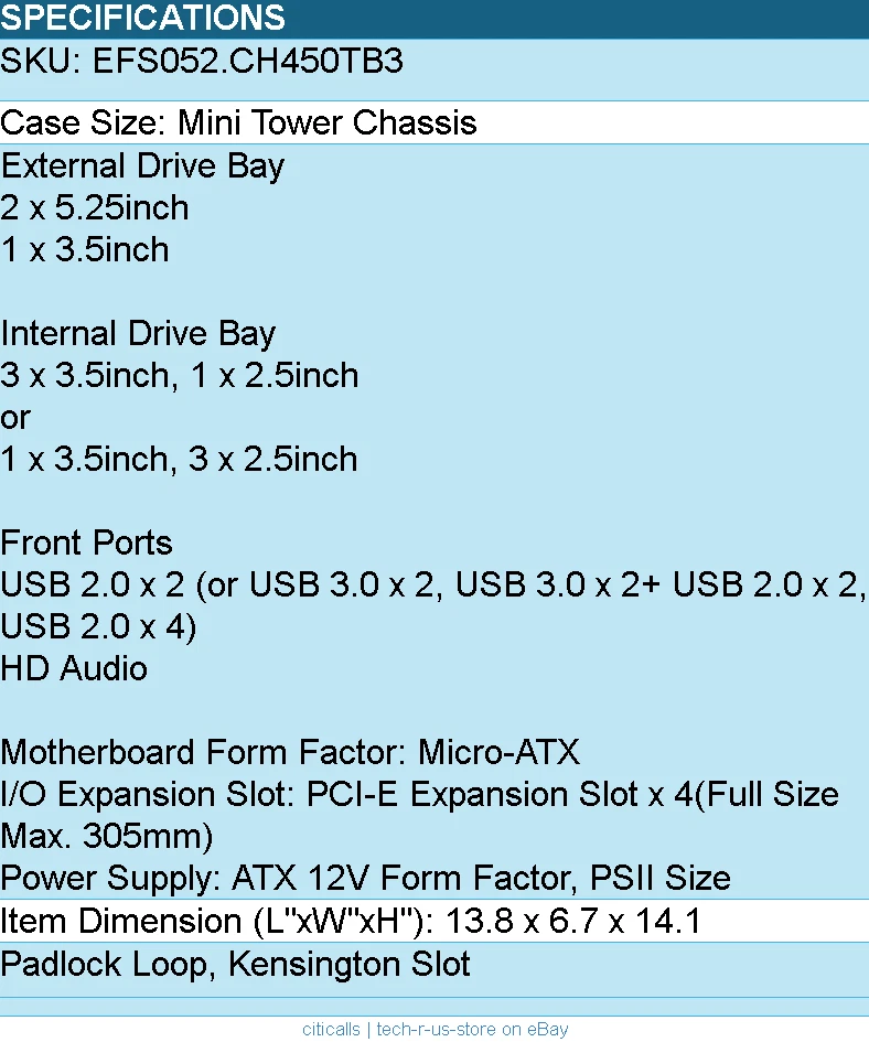 In-Win EFS052.CH450TB3 mATX Mini Tower BK 450W 2 1 (3) Bays - Computer Case - Image 4 of 4