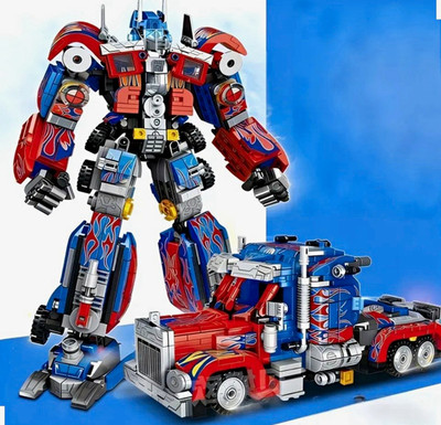 Transforming Mech Building Block Mega Box, Cool Red And Blue Flame Dual-Form