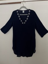 Kona Sol Lightweight Navy Blue Beach Cover Up with Sheer Long Sleeves Size L