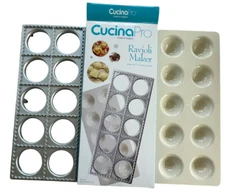 Ravioli Maker by Cucina Pro 1 3/4 Inch Squares Tray and Press 10 Large Raviolis
