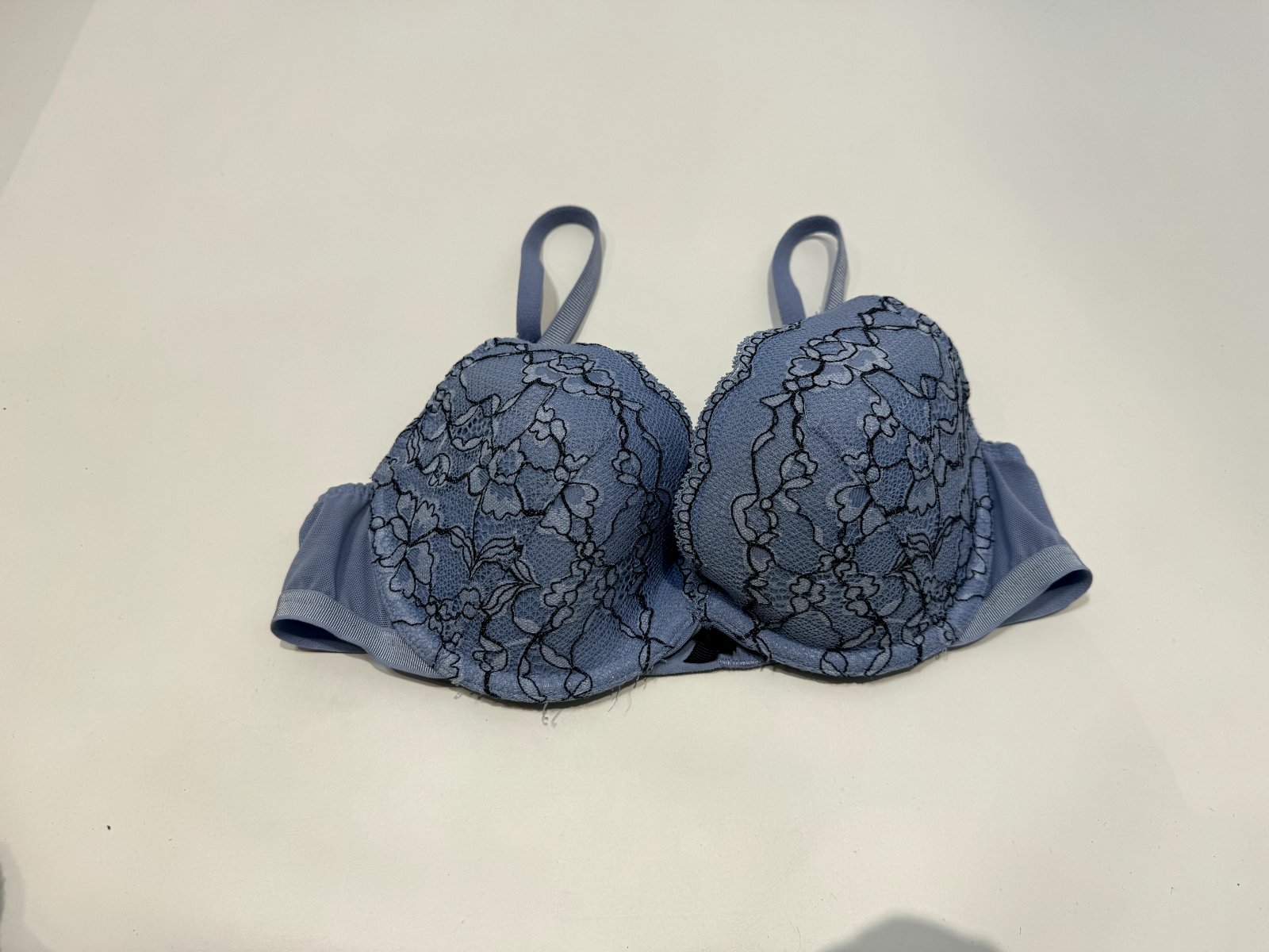 M&S Bra Underwired Padded Embroidered Floral Lace Detail Bra Size 34B Blue