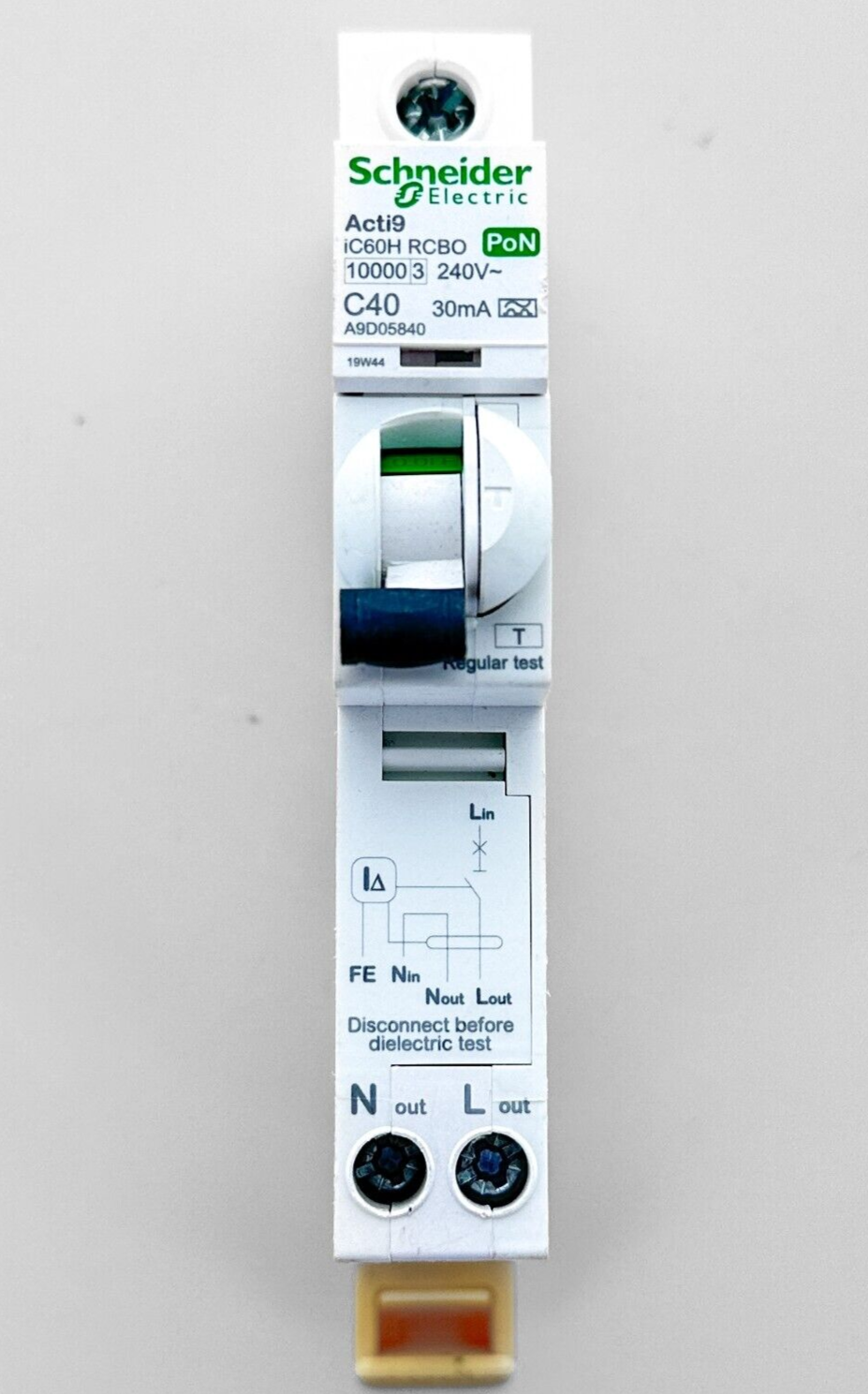 SCHNEIDER A9D05840 ACTI9 IC60H RCBO PoN C40 40A 10kA C CURVE 30mA TYPE A VAT INC