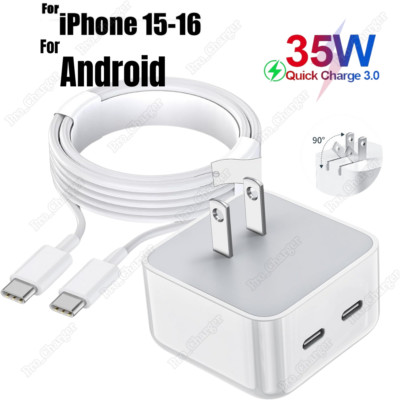 For iPhone 16 15 iPad Pro Sasmung USB C 35W Fast Charger Adapter PD Type C Cable