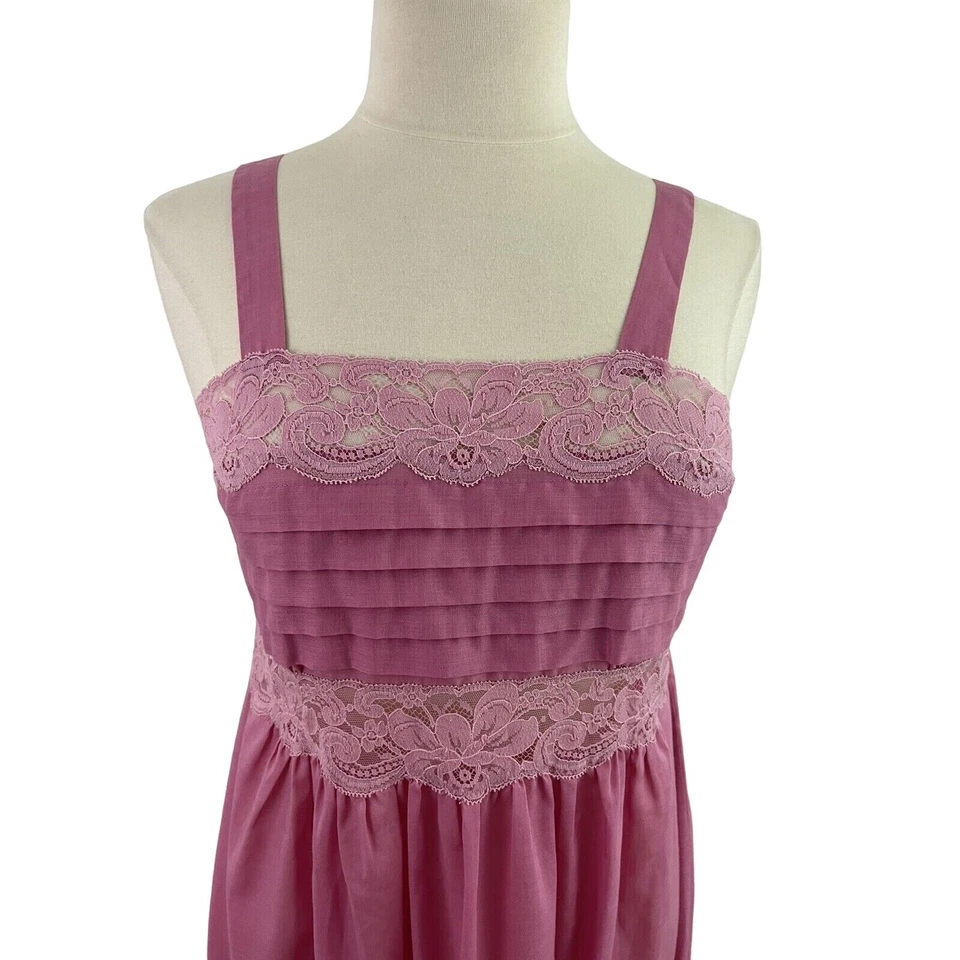 Camisón vintage rosa Puleo-Szule Lily of France para mujer S plisado de encaje algodón Foto 2 de 4
