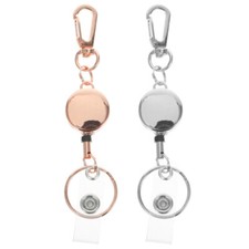 2Pcs Retractable Badge Clip Metal Keychain Worker Holder Round ID Card