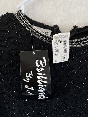 Brilliant By J.A Dress Medium Silk Glass Beaded Black Trophy '80s Mob Wife  Party | eBay