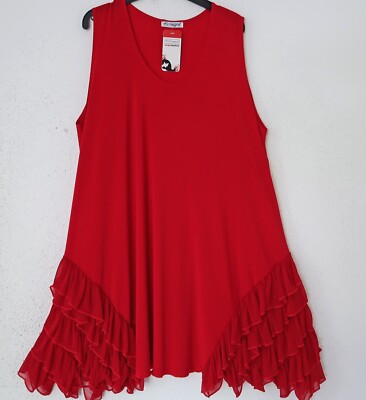 MAGNA tolles Tunika Träger Kleid Long-Top Shirt 52-54 (5) Volants kirschrot