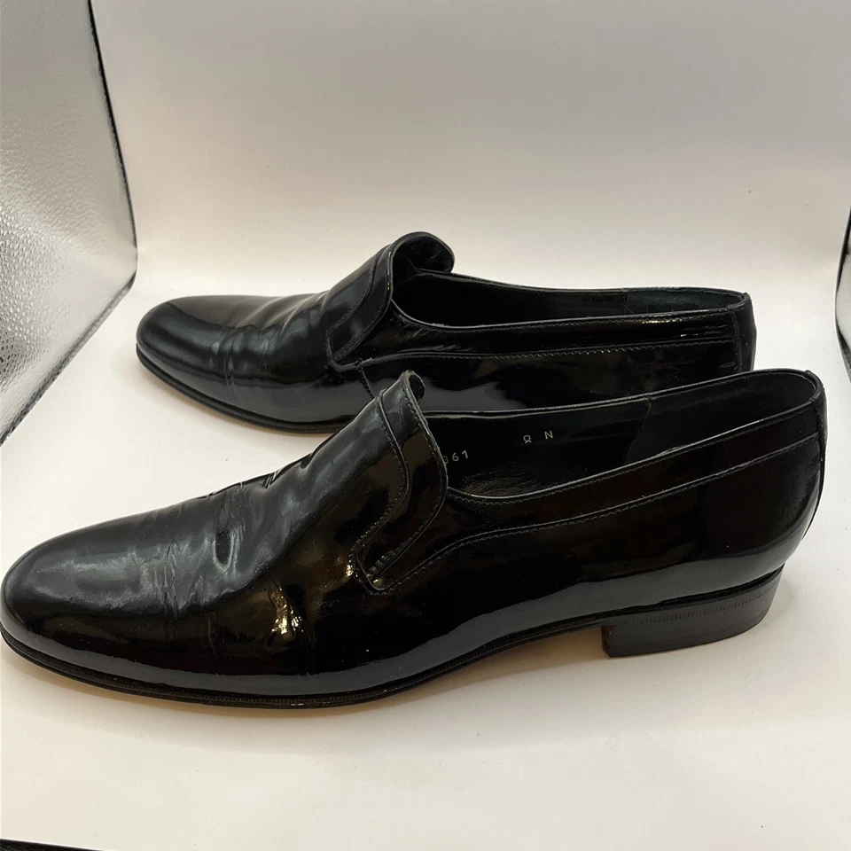 VTG Mario Bruni Italy Black Patent Leather Wood Womens Smoking Loafers Shoes 9 - Image 2 of 4