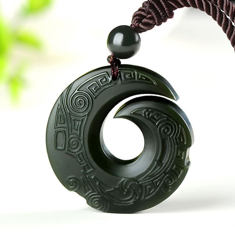 Natural Hetian Jade Pendant Necklace Buddhist Lucky Carved Amulet Necklace
