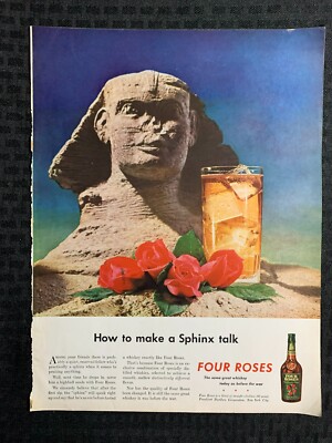 1945 FOUR ROSES WHISKEY 10x13'' Print Ad FN 6.0 How to Make a Sphinx Talk