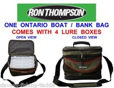 RON THOMPSON ONTARIO BOAT BANK BAG+4 LURE TACKLE BOXES FOR PLUGS SPOONS SPINNERS