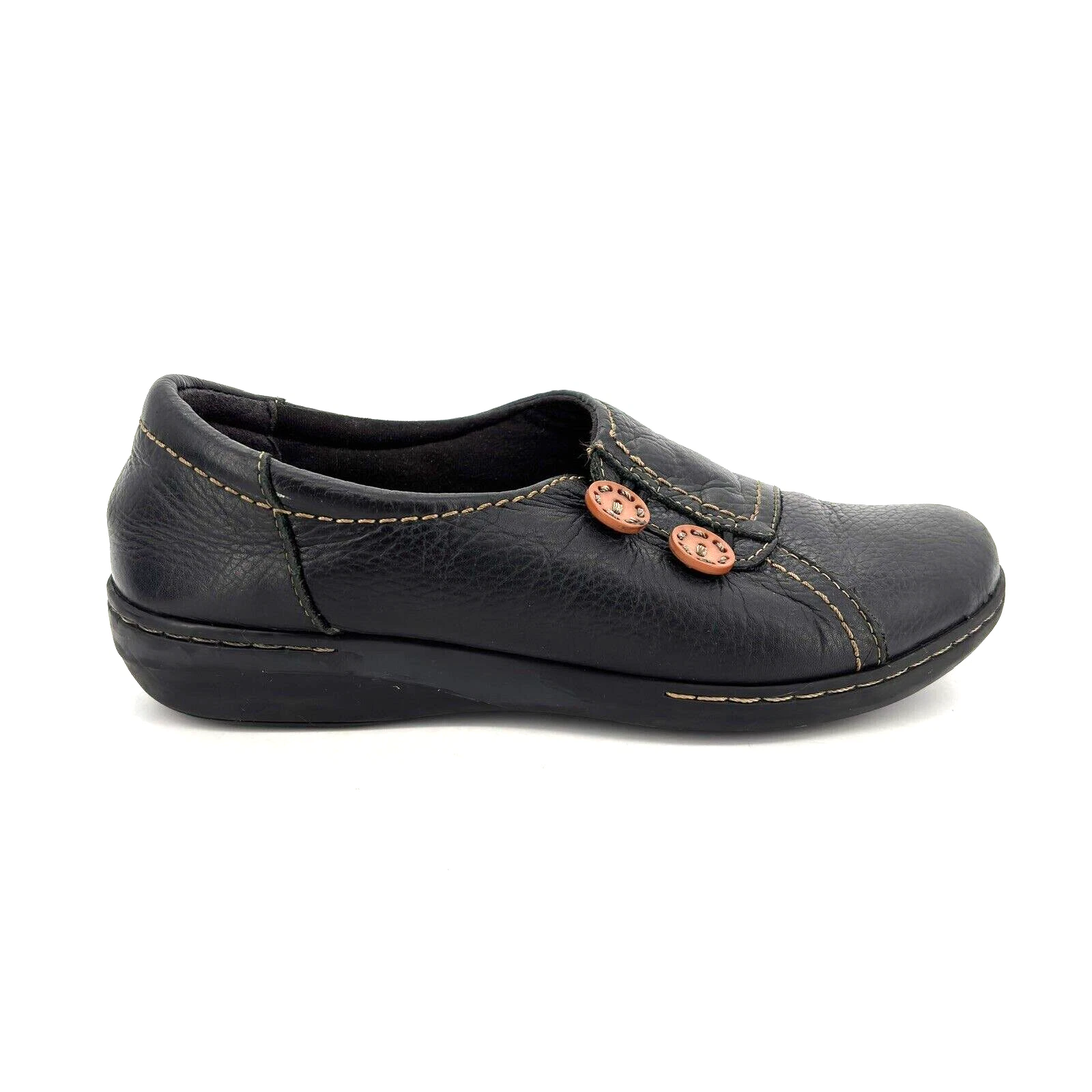 Scarpe mocassino donna 10 M Clarks collezione Ashland Effie pelle nera slip on