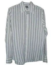 Hugo Boss Fitted Button Front Shirt M Medium Blue & White Stripes