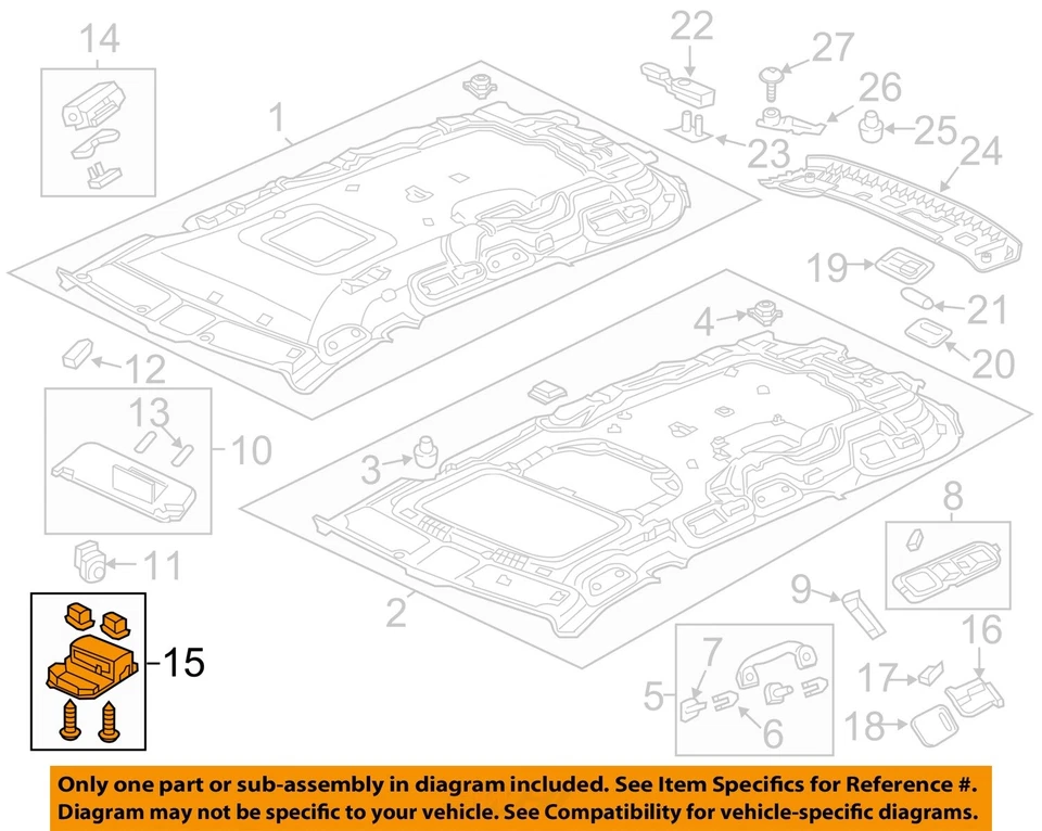 Used Front Upper Center Console fits: 2014 Honda Odyssey roof EX Front Upper Gra - Image 3 of 4
