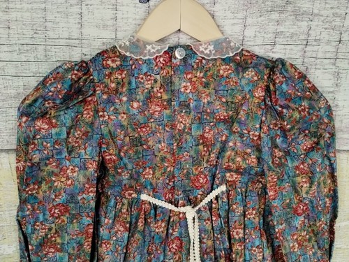 Vintage Rare Editions Dress Girls Size 6 Blue Pink Floral Cottage 80s Made USA - Picture 9 of 23