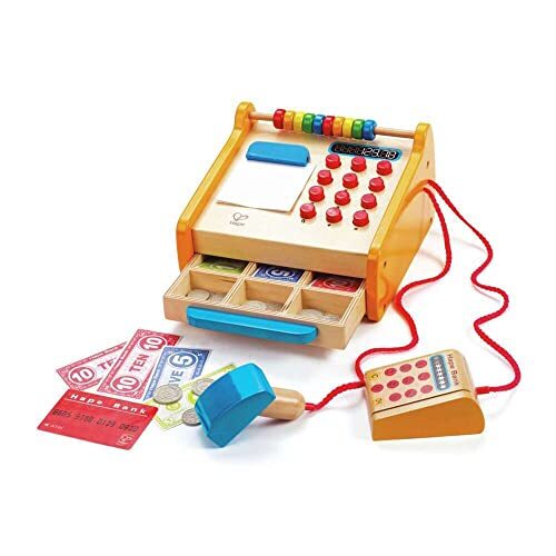 Hape Checkout Register Kid's Wooden Pretend Play Set Yellow L 7.6 W 7.9 H 4.8...