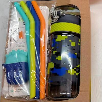 Ello Kids Tritan Water Bottle 16oz, Silicone Straws w/carry case, Cleaning brush
