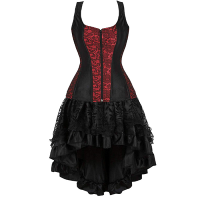 Corset Dress Bustiers Goth Zipper Front Lace with Skirt Set