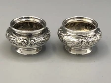 Repousse by S. Kirk & Son Sterling Silver pair of Open Salt Cellars,  #42