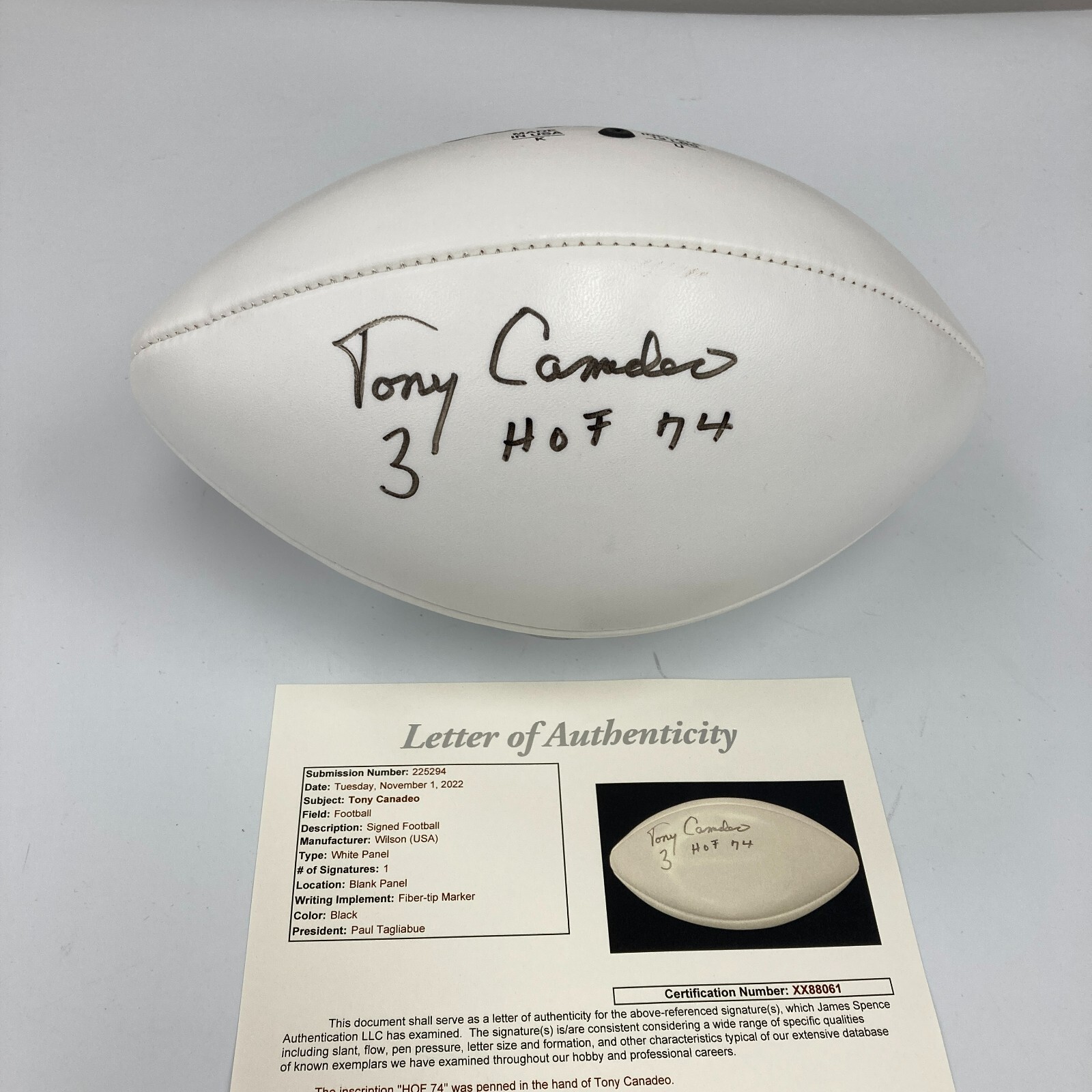 Tony Canadeo "HOF 1974, #3" Signed Wilson NFL Football JSA COA RARE 