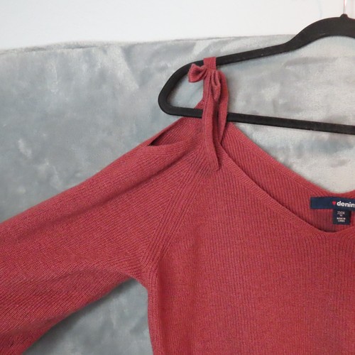 DENIM 24/7 Sweater Womens 1X 22 24 Rose Red Mauve Cold Shoulder Wool Blend Knit - Picture 3 of 8
