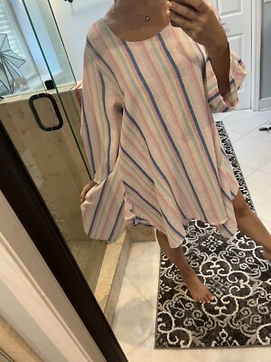 Jones New York Plus 2x Striped Long Sleeve Asymmetrical Linen Shirt Dress  New | eBay