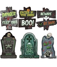 6PCS Halloween Yard Signs Stakes Props Outdoor Decor Scary Warning Signs