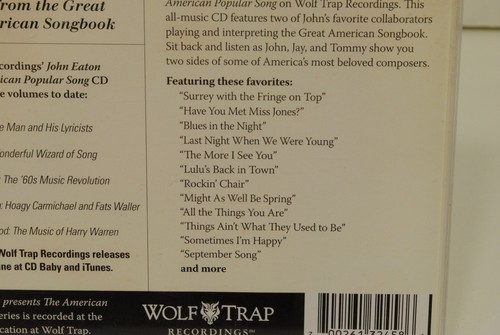 John Eaton 2 Sides CD American Popular Songs Jazz Duets Tommy Cecil Jay Leonhart - Imagen 3 de 4