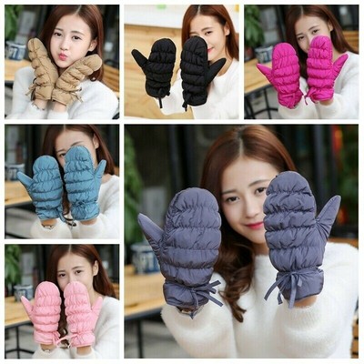 Lady Padded Quilted Mittens Glove Thick Warm Ski Riding Outdoor Windproof Winter