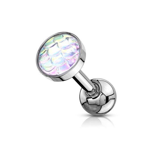 Mermaid Scale Flat Set Top Surgical Steel Cartilage Barbell Stud Earring 16G - Picture 7 of 7