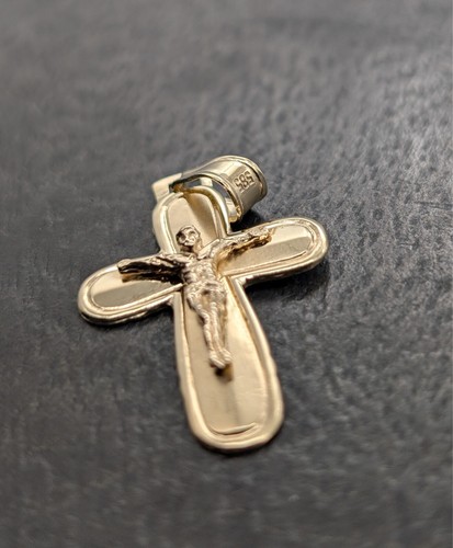 Ciondolo Croce 585/14K Jesus Unisex 3,30G Oro Giallo per Collane #988 - Foto 13 di 13