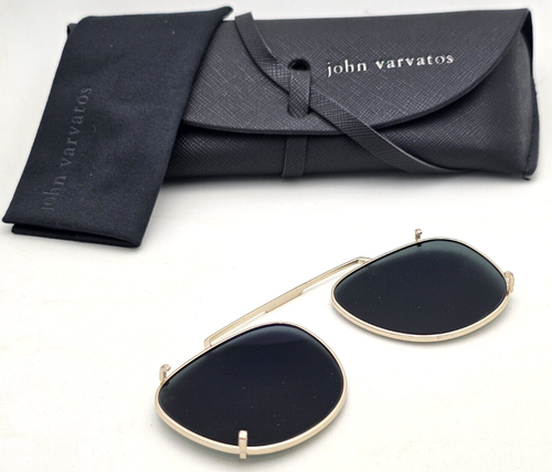 New JOHN VARVATOS Eyeglasses V176 52-19 Black Frames w/ Gold Polarized Clip-ons - Picture 21 of 23