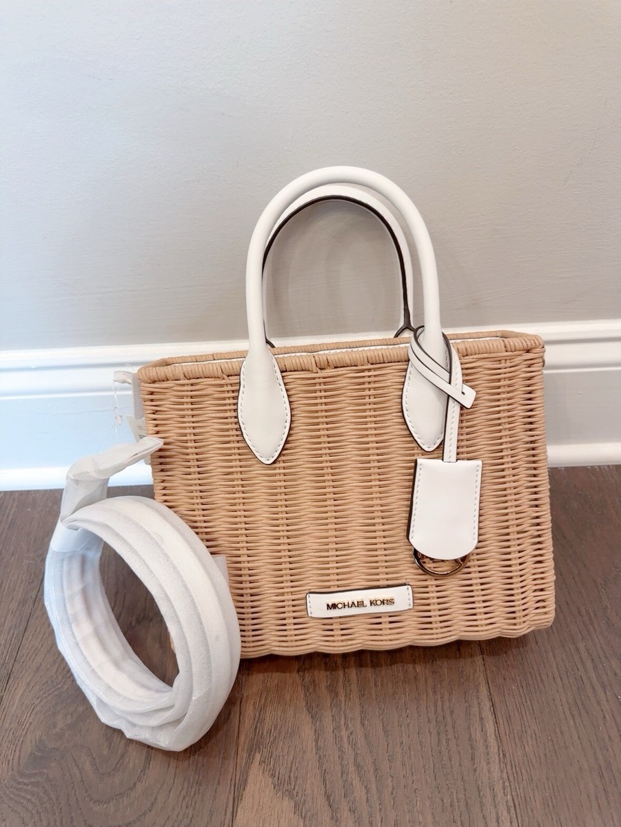 Michael Kors Mirella Small Shopper Top Zip Crossbody Woven Purse