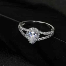 2CT Pear Shape Diamond Lab-Created Split Shank Halo Ring 14K White Gold Finish