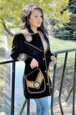 Women's Black Suede Coat Vintage Cow Lady Fringes And Beads Leather Jacket