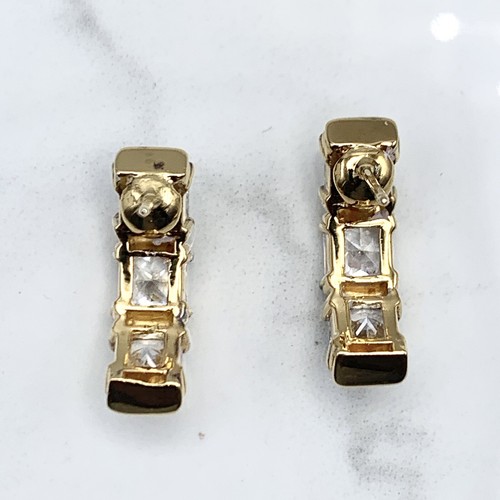 3 Ct Princess Cut CZ C J Hoop Post Earrings 14K Yellow Gold Over MSRP $240 - 第 9/18 張圖片