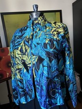 Exquisite Art-to-Wear Chico's Jacket - Turquoise/ Chartreuse Embroidery - Sz 2