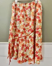 Long Floral 90s Bloomcore Fairycore Skirt XL Cottage Coldwater Creek Cream Pink