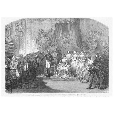 FRANKREICH Kaiser & Kaiserin Neujahrsempfang in den Tuilerien - Antikdruck 1854