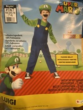 Kids Costume Super Mario Bros Luigi Deluxe -Size 7-8 Halloween MISSING MUSTACHE