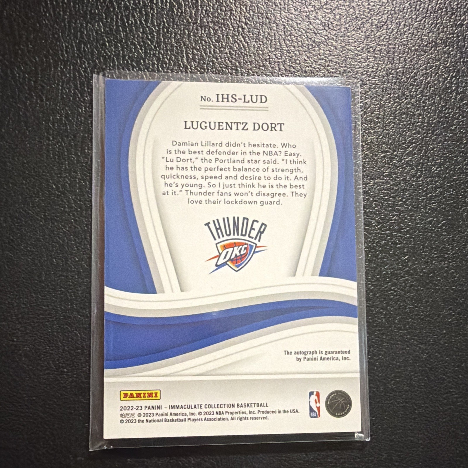 Panini 2022-23 Immaculate Heralded Sigs Luguentz Dort Auto #IHS-LUD /99 view 2