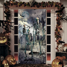 Halloween Door Cover 36"X71" Skeleton Fabric Backdrop Front Decor