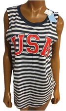 Women’s Modern Lux  Sleeveless Navy Blue White Striped Tank Top  Medium