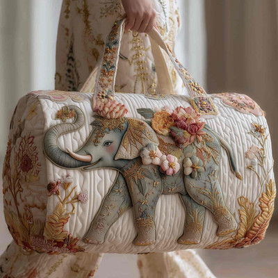 Personalized Elephant Quilted Weekend Bag Overnight Duffel Gym Luggage Gift