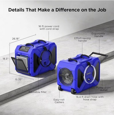 Moiswell Industrial Dehumidifier 190 Pt Blue Auto Pump Digital Display