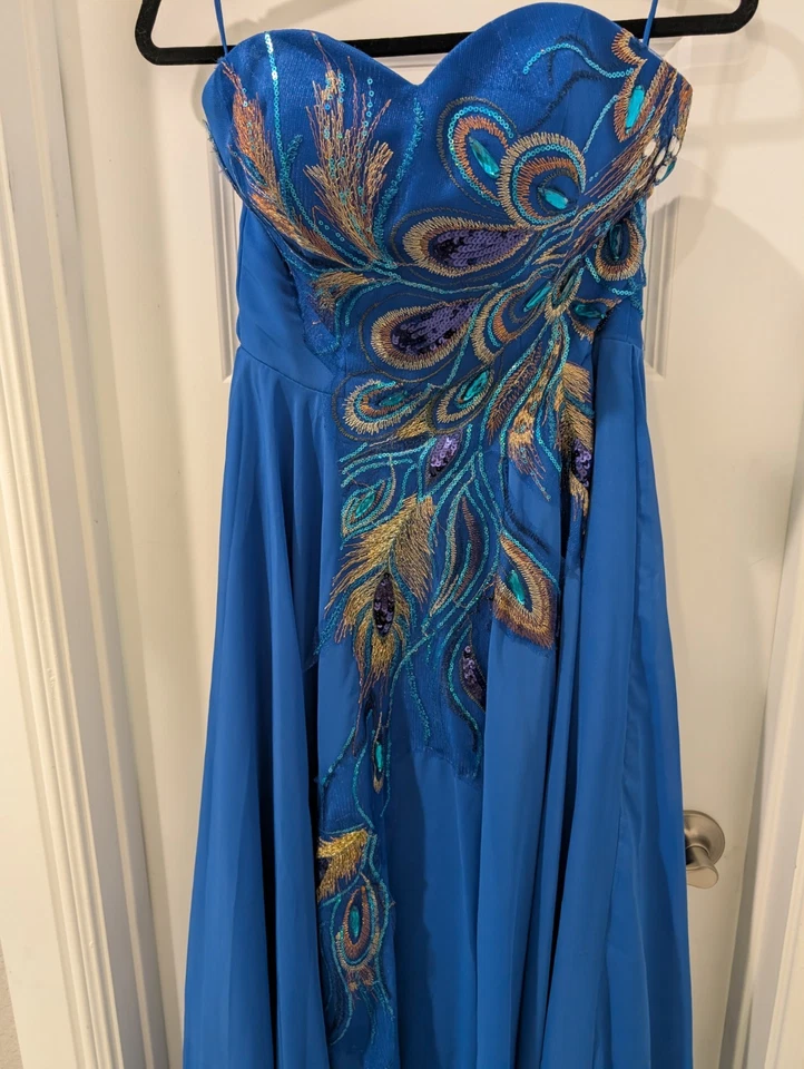 Vestido Corsé Grace Karin Azul Pavo Real Cuentas Sin Tirantes Talla 4 Foto 2 de 4