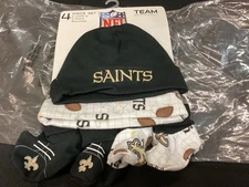 New Orleans Saints Girl's Size 3-6 Months 4 Piece 2 Hats 2 Booties