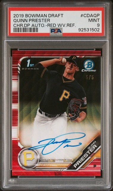 2019 Bowman Draft Red Wave /5 1st Chrome Auto Autograph Quinn Priester PSA 9