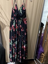 Meghan Los Angeles Enchanted Garden Maxi Dress Floral Navy Orchid Size L NWT