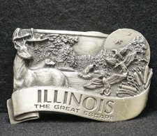 WE13155 AMAZING VINTAGE 1984  ILLINOIS  THE GREAT ESCAPE PEWTER BELT BUCKLE